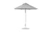 The Essential Fiberglass Umbrella by Ledge Lounger is a stylish, 7.5 octagon patio accessory with wind-resistant marine-grade fabric. It features a round canopy on a silver pole with a flat circular base for stability, showcasing evenly spaced panels when open.