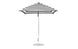 The Essential Fiberglass Umbrella - 7.5 Square Pulley by Ledge Lounger, with black and white stripes, marine-grade fabric, a silver pole, and round base is open against a plain white background.
