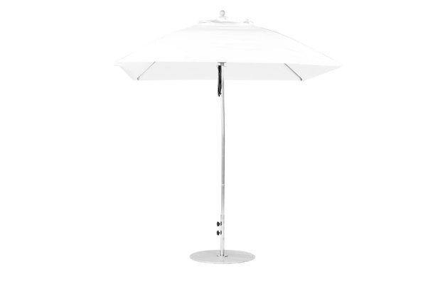 The Essential Fiberglass Umbrella - 7.5 Square Pulley by Ledge Lounger features a sleek, metallic pole and flat base, with marine-grade fabrics for in-pool or on-deck use. Its clean white canopy provides perfect shade with a simple, modern design.