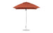 The Essential Fiberglass Umbrella - 7.5 Square Pulley by Ledge Lounger stands upright, its vibrant red marine-grade fabric canopy fully open on a silver pole with neat stitching and supported by a round metal base against a white background.
