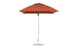 The Essential Fiberglass Umbrella - 7.5 Square Pulley by Ledge Lounger stands upright, its vibrant red marine-grade fabric canopy fully open on a silver pole with neat stitching and supported by a round metal base against a white background.