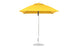 The closed yellow Essential Fiberglass Umbrella - 7.5 Square Pulley by Ledge Lounger stands on a sleek metallic pole with a round base. Built from marine-grade fabrics, its vibrant canopy is neatly folded, ideal for both in-pool and on-deck use.