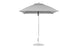The Essential Fiberglass Umbrella by Ledge Lounger features a silver pole and marine-grade gray canopy, mounted on a circular base, isolated on a white background.