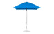 The Ledge Lounger Essential Fiberglass Umbrella, a 7.5 square pulley in blue with a silver pole and round base, is open. Made from marine-grade fabric, its smooth, minimalist design ensures durability and provides shade on sunny days.