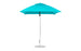 The Essential Fiberglass Umbrella - 7.5 Square Pulley by Ledge Lounger is a turquoise beach umbrella made from marine-grade fabrics with a silver metal pole and base, shown open against a white background, its smooth fabric ensuring durability.