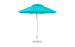 A turquoise 9 octagon pulley Essential Fiberglass Umbrella by Ledge Lounger features a silver pole and round base. Its vibrant marine-grade fabric and spoked design stand out against a plain white background, fully opened to display its structure.