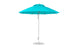 A turquoise 9 octagon pulley Essential Fiberglass Umbrella by Ledge Lounger features a silver pole and round base. Its vibrant marine-grade fabric and spoked design stand out against a plain white background, fully opened to display its structure.