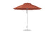 The red Ledge Lounger Essential Fiberglass Umbrella - 9 Octagon Pulley, with a round marine-grade canopy and a silver metal pole, stands on a flat circular base against a white background.