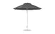 The Ledge Lounger Essential Fiberglass Umbrella, with a 9 octagon pulley design, stands closed against a white background. Crafted in dark gray with marine-grade fabrics and featuring a sturdy round base, its metal pole ensures durability and elegance for any outdoor setting.