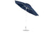The Ledge Lounger Essential Fiberglass Umbrella - 11 Octagon Crank Auto Tilt features a blue canopy with a sleek, silver aluminum center pole and base, tilted against a white backdrop. Its classic design includes multiple ribs for seamless canopy support.
