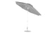 A gray 11 Octagon Crank Auto Tilt Essential Fiberglass Umbrella by Ledge Lounger features an aluminum center pole and round base, tilted open to reveal its frame. Its minimalistic design contrasts against a plain white background.