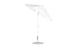 A white outdoor patio umbrella by Ledge Lounger, featuring a metal pole and base against a plain white background. The Essential Fiberglass Umbrella - 7.5 Octagon Crank Auto Tilt is open, showcasing its marine-grade fabric canopy with a simple, modern design thats wind-resistant.