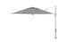 A side view of the Ultra Cantilever Umbrella - 13 Octagon by Ledge Lounger features a large black-and-white striped canopy with a cantilever design and sleek outdoor umbrella light. It is open, attached to a tall, sturdy metal stand extending into your patio space against a plain white background.