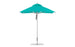 The Premier Aluminum Umbrella by Ledge Lounger features a 7.5 square canopy in turquoise with marine-grade fabrics, an aluminum pole, and a round base. Its vented top enhances airflow for wind resistance, making it ideal for garden or patio settings.