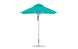 The Premier Aluminum Umbrella by Ledge Lounger features a 7.5 square canopy in turquoise with marine-grade fabrics, an aluminum pole, and a round base. Its vented top enhances airflow for wind resistance, making it ideal for garden or patio settings.
