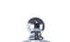 Close-up of a reflective silver metallic sphere on a matching base, echoing the craftsmanship of Ledge Loungers Premier Aluminum Umbrella - 9 Octagon Pulley. Its shiny surface distorts reflections against the plain white background.