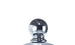 A chrome sphere sits on a short cylindrical base made from Ledge Loungers Premier Aluminum Umbrella materials. The plain white background highlights the polished surface, suggesting its wind-resistant qualities.