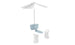 The Ledge Lounger PartyPad Swim-Up Bar is ideal for a modern outdoor setup, featuring a tall white umbrella, blue planter with footrest, and two sleek white stools—perfect for poolside sipping on your contemporary patio or garden.