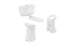 The sleek, modern bathroom set, with its white toilet, unique bidet, and minimalist washbasin, evokes a serene escape reminiscent of the Ledge Lounger PartyPad Swim-Up Bars smooth and contemporary design.