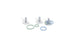 Three Ledge Lounger white cylindrical pegs on circular bases, surrounded by pastel blue and green rings, resemble a Ring Toss setup. Set against a plain white background, it invites a playful outdoor game experience.