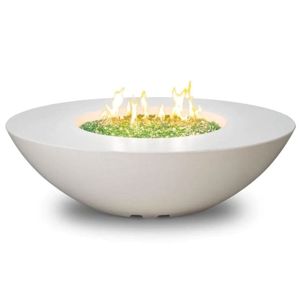 American Fyre 60" Calais Oval Fire Table with modern burner and glass top.