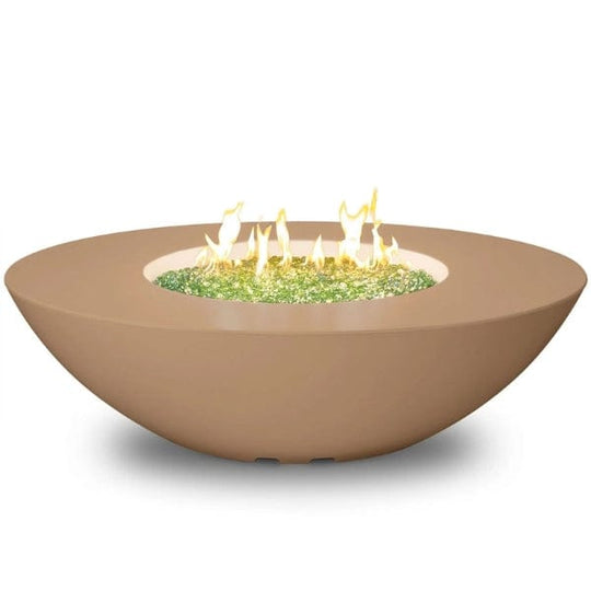 American Fyre 60" Calais Oval Fire Table with modern burner and glass top.