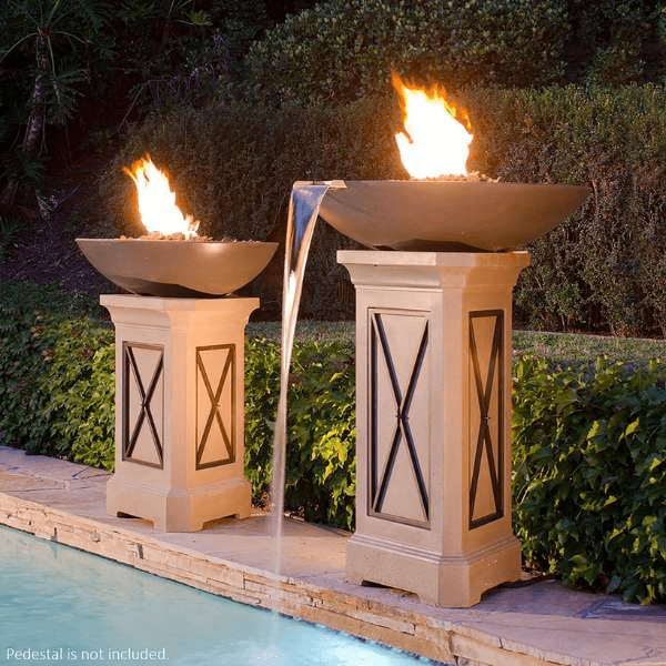 American Fyre Designs 40-inch Marseille fire and water bowls with blue flames and water feature.
