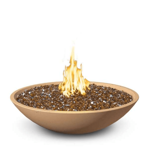 American Fyre Designs 40-inch Marseille fire and water bowls with blue flames and cascading water feature.