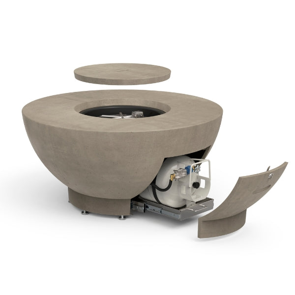 American Fyre Designs 48" chat fire bowl with propane tank drawer and legs