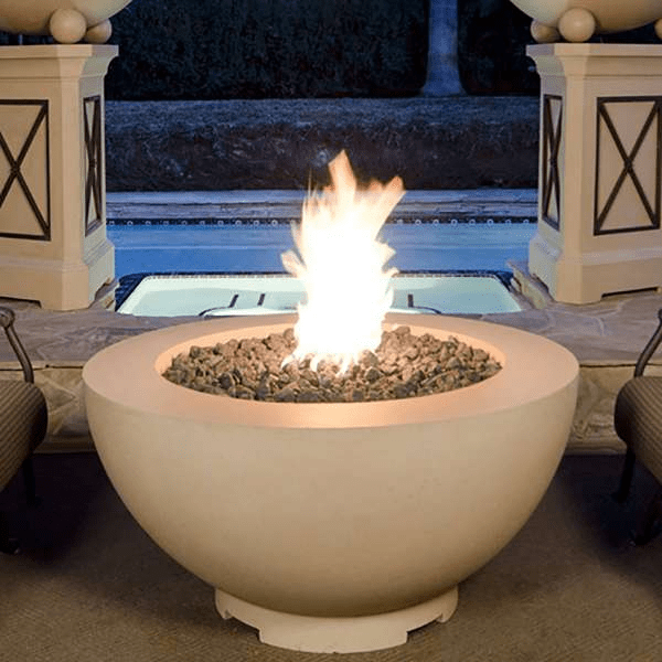 American Fyre Designs 48" fire bowl with a sleek black finish and glass top.