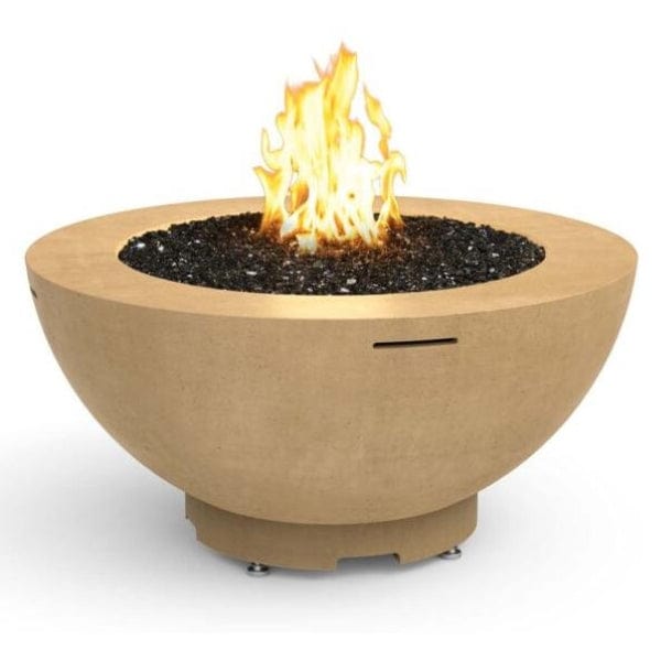 American Fyre Designs 48" fire bowl with a sleek black finish and raised edge for contained flames.