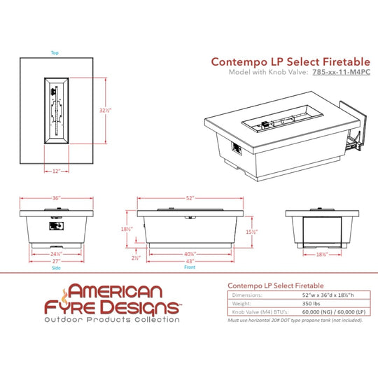 American Fyre Designs Contempo fireplace with propane drawer, modern design, glass front, and stainless trim.