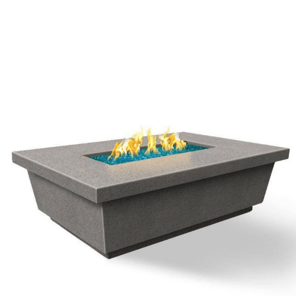 American Fyre Designs Contempo Rectangle Fire Table with sleek black frame and glass top.
