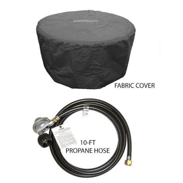 American Fyre Designs Contempo Round Fire Table with glass top and metal frame