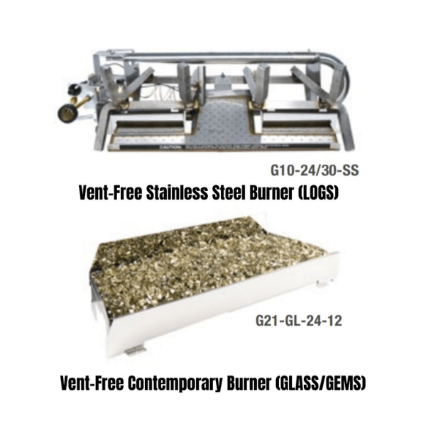 American Fyre Designs Cordova vented fireplace with stone front and glass doors.