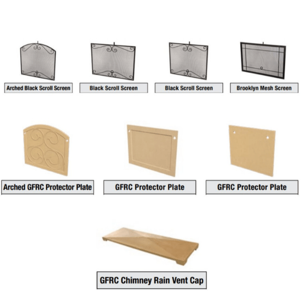 American Fyre Designs Cordova vented fireplace with stone front and glass doors