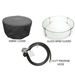 American Fyre Designs Cosmopolitan French Barrel Oak round fire table with black marble top and brass accents.