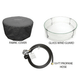 American Fyre Designs Cosmopolitan French Barrel Oak round fire table with black marble top and brass accents.