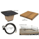 American Fyre Designs Cosmopolitan French Barrel Oak Square Fire Table with black metal frame and glass top.