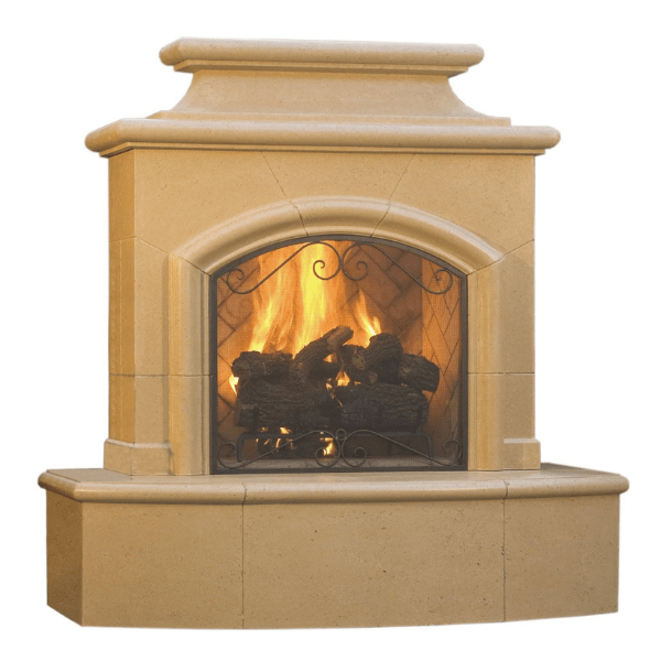American Fyre Designs Mariposa fireplace with natural gas log set and blue flame effect
