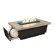 American Fyre Designs fire table features reclaimed wood top and built-in propane tank drawer.