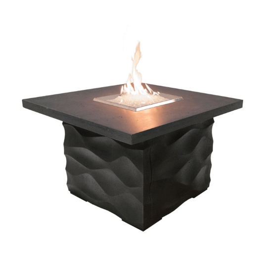 American Fyre Designs The Voro Square Fire Table with glass top and metal frame