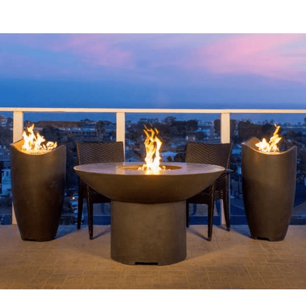 American Fyre Designs Wave Fire Urn in gray with wave pattern and metal accents