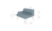 The Ledge Lounger Mainstay Sectional Right Armchair is light blue with white legs, measuring 35 inches in width and depth, and 29 inches in height. It features comfortable cushions with a seat height of 16.5 inches and armrests at 22 inches.