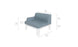 The Ledge Lounger Mainstay Sectional Right Armchair is light blue with white legs, measuring 35 inches in width and depth, and 29 inches in height. It features comfortable cushions with a seat height of 16.5 inches and armrests at 22 inches.