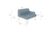 The Mainstay Sectional Left Armchair by Ledge Lounger features a blue cushion, measures 35x35x29 inches (89x89x74 cm), and has a white frame. The armrest is 16.5 inches (42 cm) high, extending 22x4.5 inches (56x11 cm), with a seat height of 11 inches (28 cm).