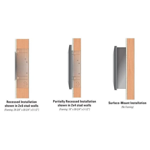 Empire Boulevard 30-inch slim line wall mounted ventless gas fireplace with modern design and clean lines.