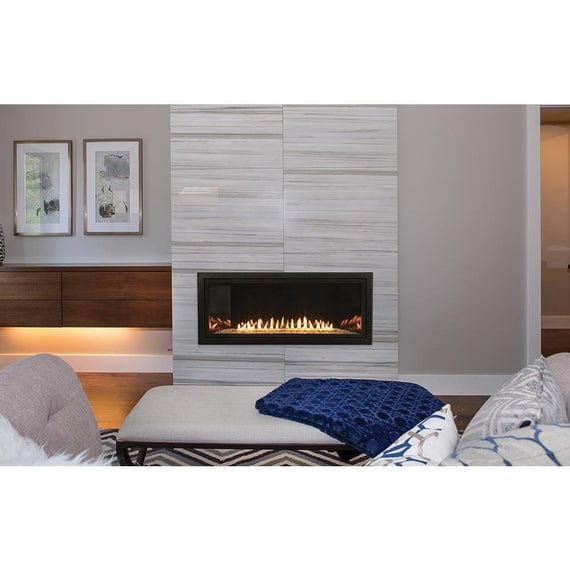 Empire Boulevard 36-inch/48-inch linear vent-free gas fireplace with modern design and glass front.