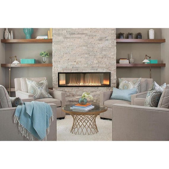 Empire Boulevard 36-inch/48-inch linear vent-free gas fireplace with modern styling and glass front.