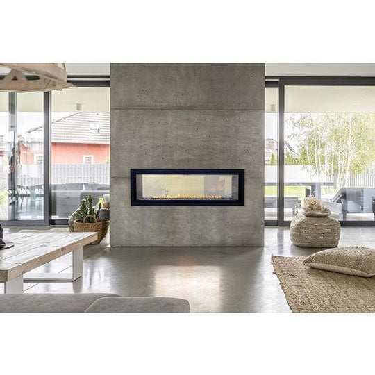Empire Boulevard 48-inch linear vent-free see-through gas fireplace with modern glass front and sleek design.